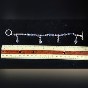 920/92% Silver Heart Charm, Flower and Crystal Bracelet